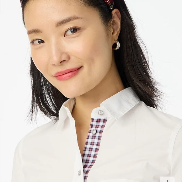 J crew Tartan placket jeweled button-up cotton poplin shirt in signature fit - Picture 2 of 4